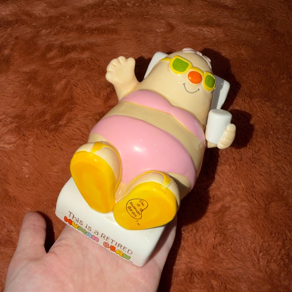 Vintage 1981 Enesco Human Beans “Retired Human Bean” Ceramic Coin Bank Korea
